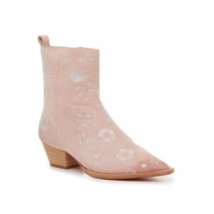 Free People Bowers Bootie Pink Silver Celestial Stitching Suede Western New